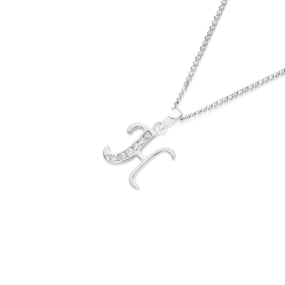 Sterling Silver Cz 'h' Script Initial Pendant in Clear Angus Coote