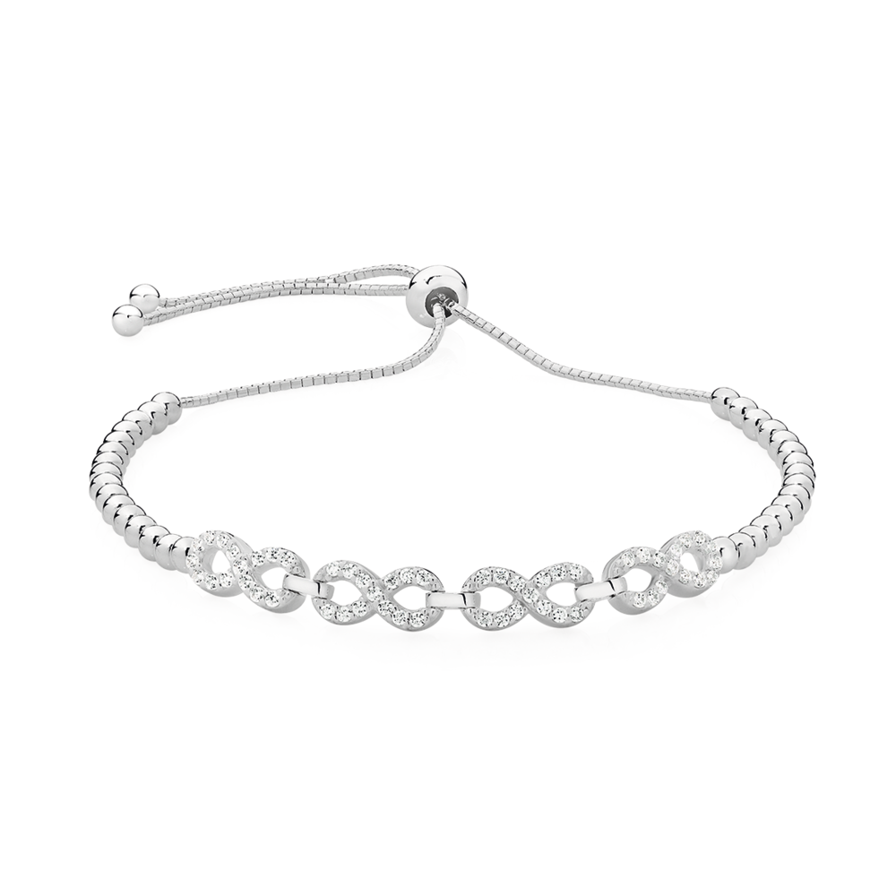 Sterling Silver Cz Infinity Ball Friendship Bracelet in Clear