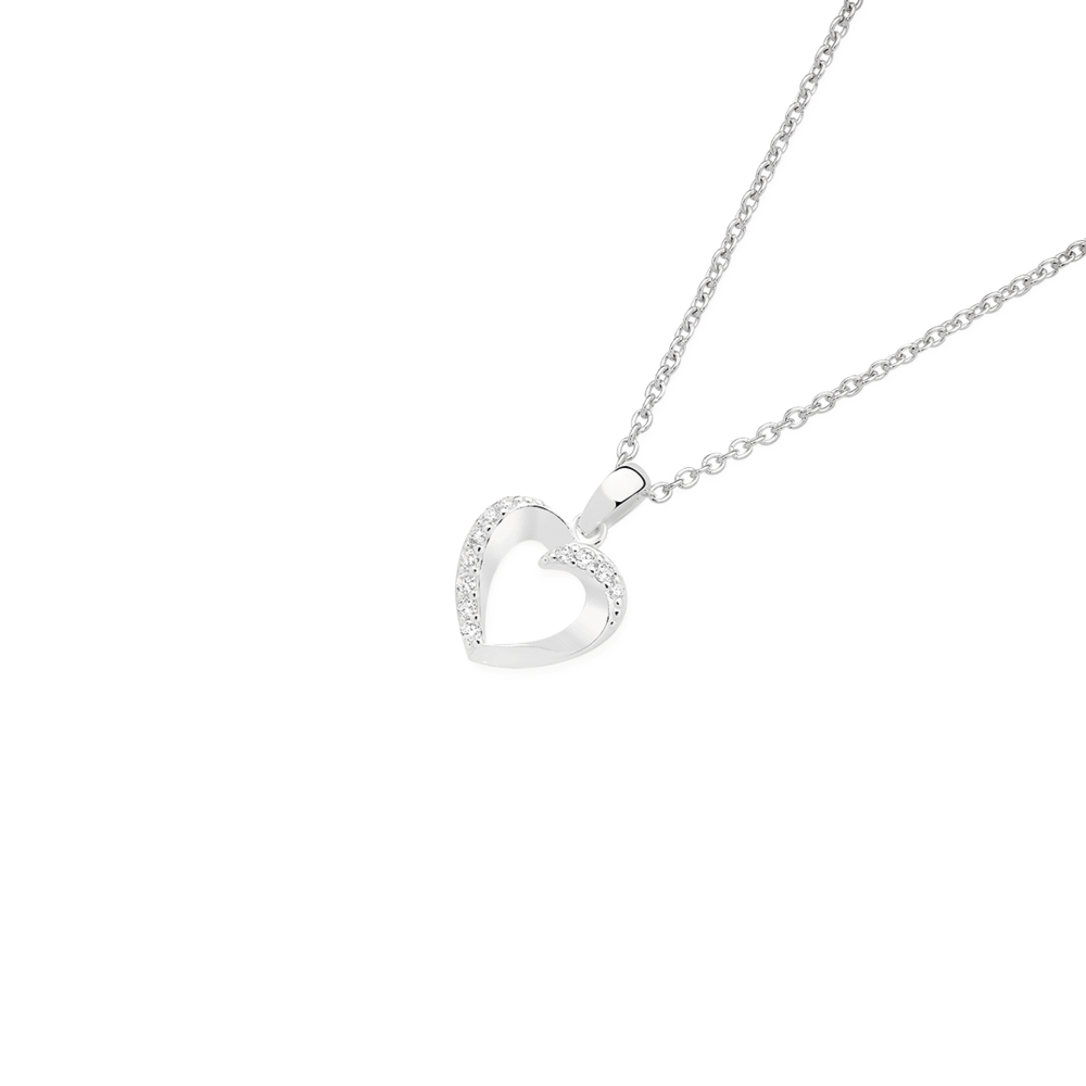 Collana ALOV Jewelry Con Ciondolo Lettera A Iniziale E Cuore – Argento 925, Zirconia Cubica – Catena Veneziana 45 Cm + 5 Cm Di Estensione