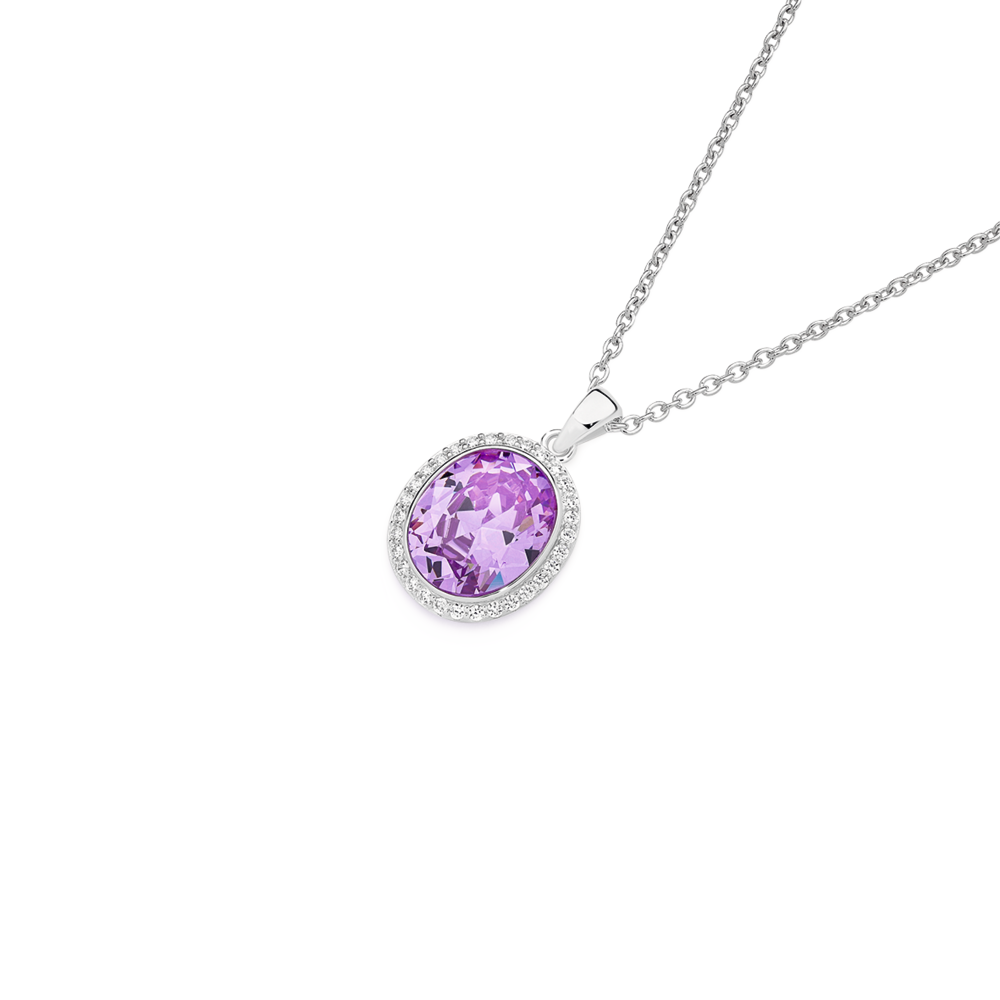 Peora Sterling Silver Amethyst Halo Pendant Necklace - Genuine Gemstone Jewelry For Women, 18 Inch Chain
