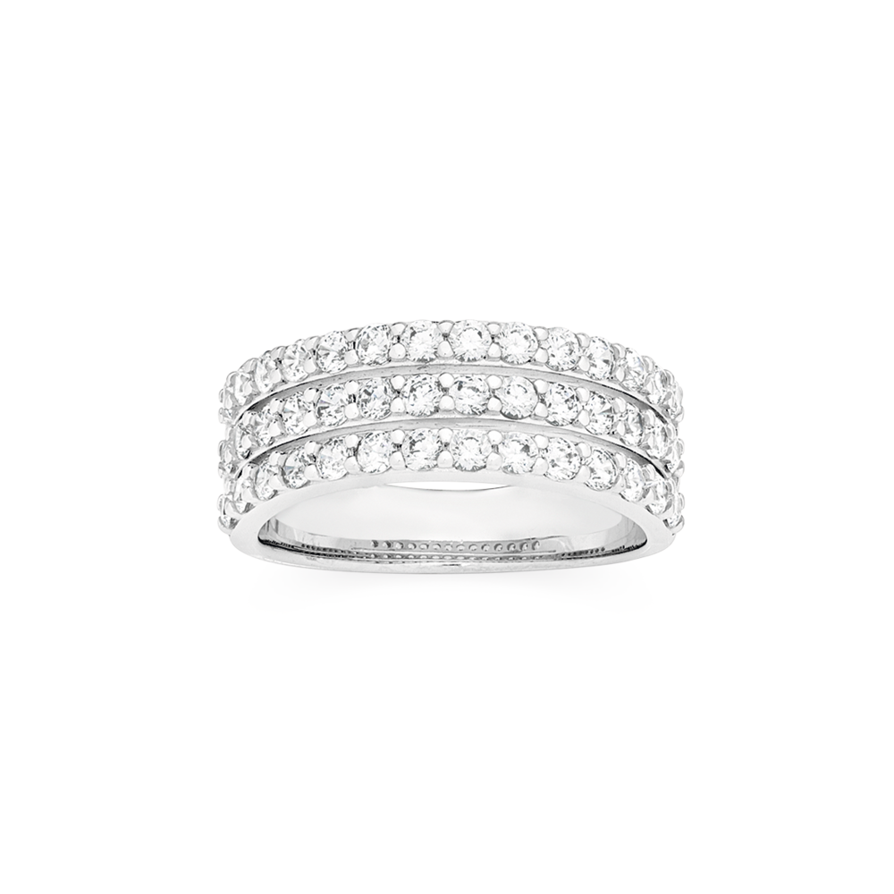 Sterling Silver Cz Three-row Eternity Ring Size O in Clear Angus