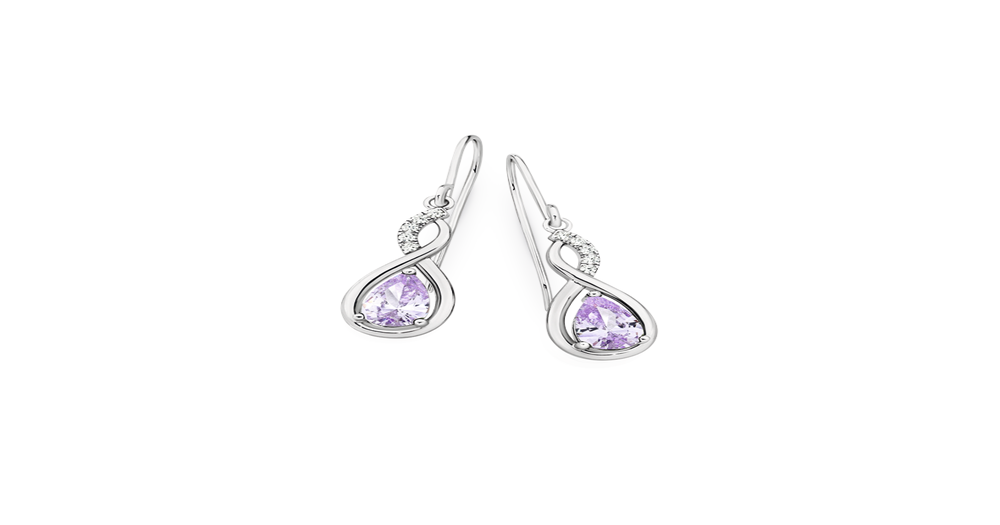 Sterling Silver Cz Twist Pear Hook Earrings in Purple Angus Coote