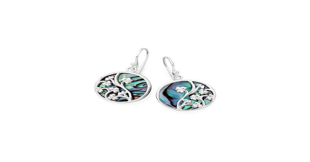 Sterling Silver Paua Shell Flower Hook Earrings Angus Coote