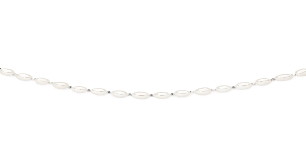 Sterling Silver Rice Pearl 45+5cm Necklace in White | Angus & Coote